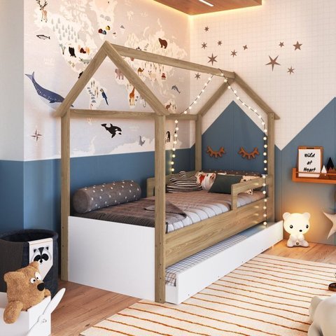Cama Infantil Montessoriana com Cama Auxiliar 2 Colchões