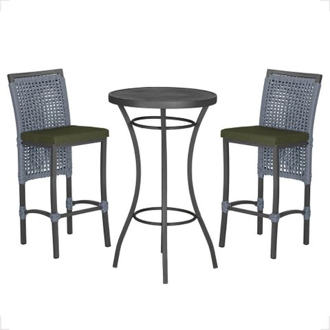 Mesa Bistro e 2 Banquetas Roma Preta Corda Náutica 13 Trama Original