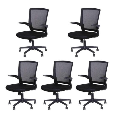 Kit 5 Cadeiras Escritório Diretor com Relax Tela Mesh Milão 3314 Preto