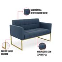 Ver imagem 6 de Kit 1 Sofá Namoradeira e 2 Poltronas Elisa Suede Base Metálica Industrial Dourada - D'Rossi Azul Mar