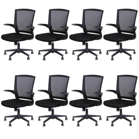 Kit 8 Cadeiras Escritório Diretor com Relax Tela Mesh Milão 3314 Preto