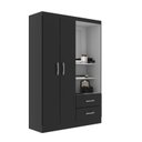Ver imagem 3 de Guarda Roupa Solteiro 2 Portas 2 Gavetas com Espelho Capelinha Preto Yescasa