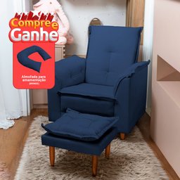 Poltrona Amamentação e Puff Ariel Suede Azul Marinho Espuma D26 Tana Decor Newbelle Decor - 2