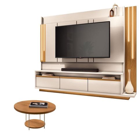 Estante Home Theater Montane Off White Cinamomo e Mesa de Centro Sky Cinamomo - Hb Móveis