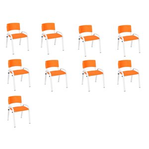 Kit 9 Cadeiras Infantil Iso, Escola, Base Branco- Laranja
