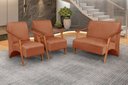 Ver imagem 3 de Conjunto Venus Braços em Madeira Maciça 1 Namoradeira 2 Poltronas Suede Unidecor Terracota