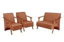 Ver imagem 1 de Conjunto Venus Braços em Madeira Maciça 1 Namoradeira 2 Poltronas Suede Unidecor Terracota