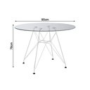 Ver imagem 3 de Mesa De Jantar Redonda Vidro 90Cm Com 4 Poltronas Pretas Ferro Branco Cor: Branco