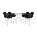Ver imagem 1 de Mesa De Jantar Redonda Vidro 90Cm Com 4 Poltronas Pretas Ferro Branco Cor: Branco