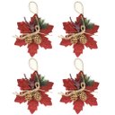 Ver imagem 1 de Kit 4 Flores Bico de Papagaio Pendente Tecido Decorado Vinho Rena e Pinhas 14cm - Master Christmas