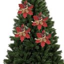 Ver imagem 3 de Kit 4 Flores Bico de Papagaio Pendente Tecido Decorado Vinho Rena e Pinhas 14cm - Master Christmas