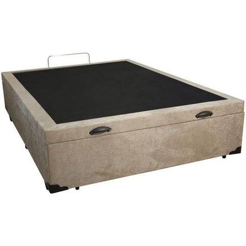 Cama Box Baú Casal Blindado Suede Bege com Pistão a Gás