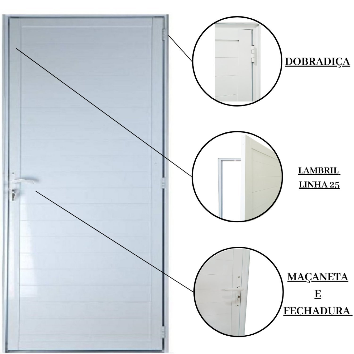 Porta Lambril de Alumínio 210 X 80cm com Maçaneta Linha 25 Lado Direito Esquadrias Bergamo - 4