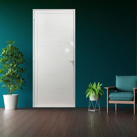 Porta Lambril de Alumínio 210 X 80cm com Maçaneta Linha 25 Esquadrias Bergamo Abertura Direita