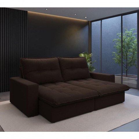 Sofá com Chaise Firenze 3 Lugares Retrátil e Reclinável 210cm Marrom Cia Lar Móveis
