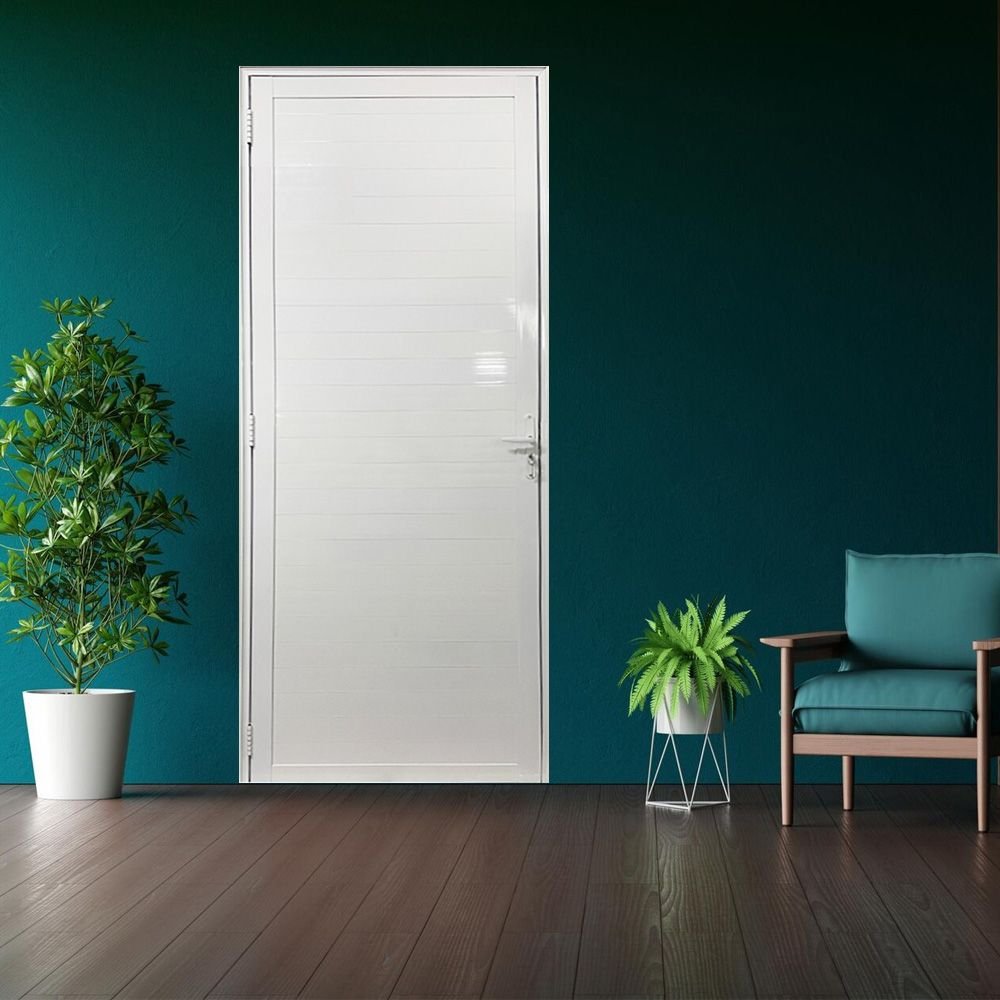 Porta Lambril de Alumínio 210 X 80cm com Maçaneta Linha 25 Lado Esquerdo Esquadrias Bergamo