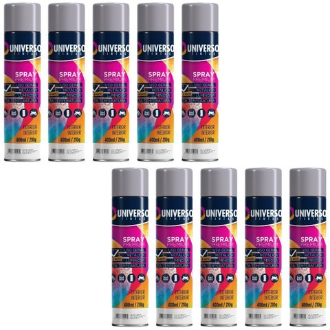Tinta Spray 400ml Cinza Uso Geral em Aço Ferro Gesso Cerâmica Couro | Universo | Kit 10 Un