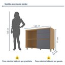 Ver imagem 3 de Balcão 1 Portas 3 Gaveta 120cm 100% MDF Condessa Cinza/Carvalho/Titânio