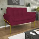 Ver imagem 4 de Kit 2 Poltronas + Namoradeira Pé Metal Dourado Recepção Sala Cor:marsala