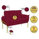 Ver imagem 6 de Kit 2 Poltronas + Namoradeira Pé Metal Dourado Recepção Sala Cor:marsala