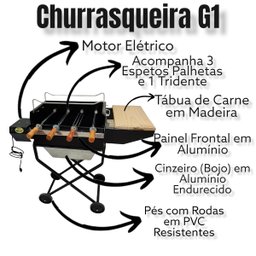 Churrasqueira Portátil Giratória Elétrica 4 Espetos Bojo Alumínio Roda Tabua Carvão Grande Presente - 4