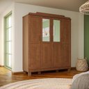 Ver imagem 1 de Guarda-Roupa 4 Portas com Espelho Estrutura em Madeira Cobre Marrom/Castanho