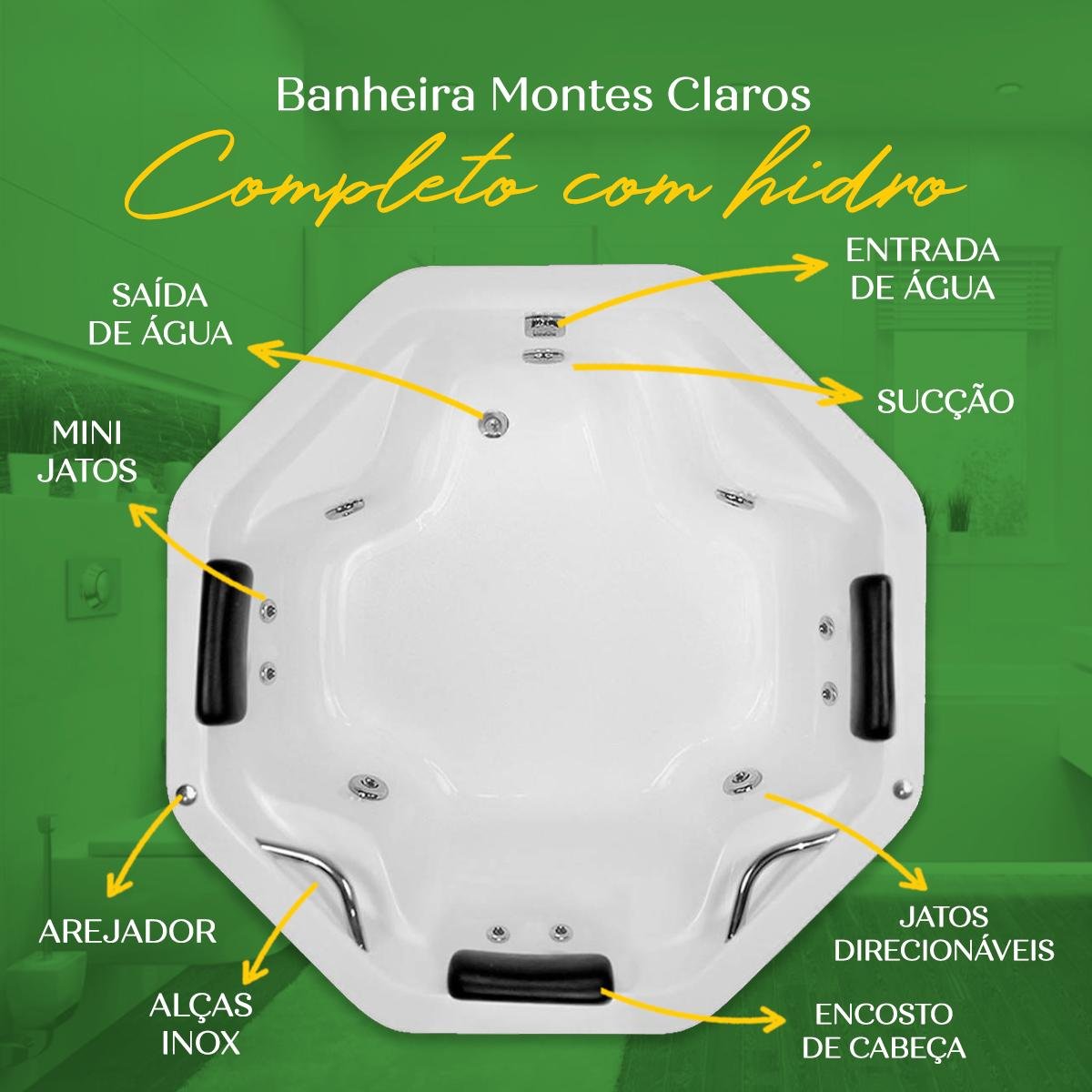 Banheira Redonda Montes Claros Completa com Hidro em Acrílico - 4