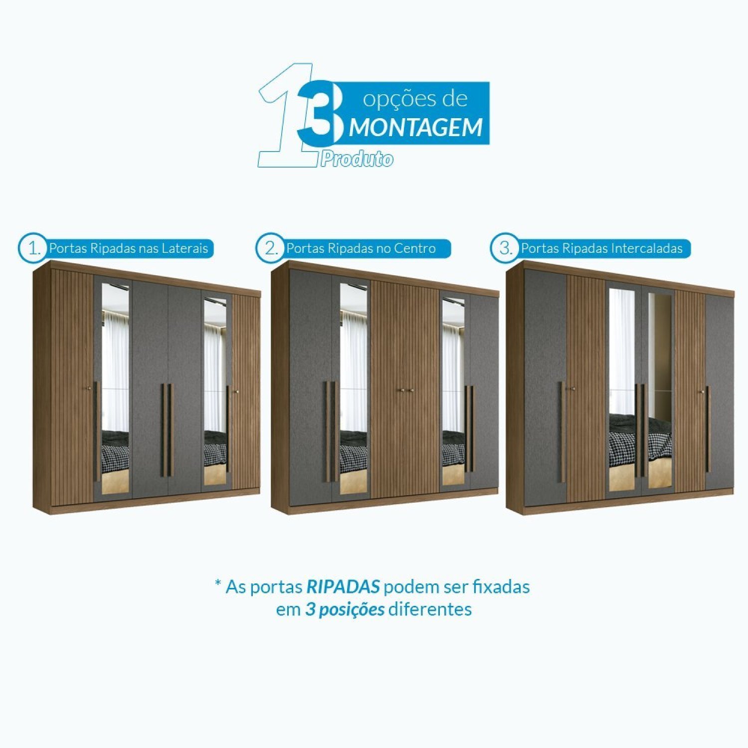 Guarda Roupa Casal Ripado 6 Portas 4 Gavetas Antony com Espelhos - 5