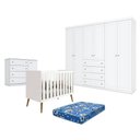 Ver imagem 1 de Quarto Bebê 6 Portas c/ Berço Americano Katatau Branco Acetinado Reller - Henn + Colchão Ortobom