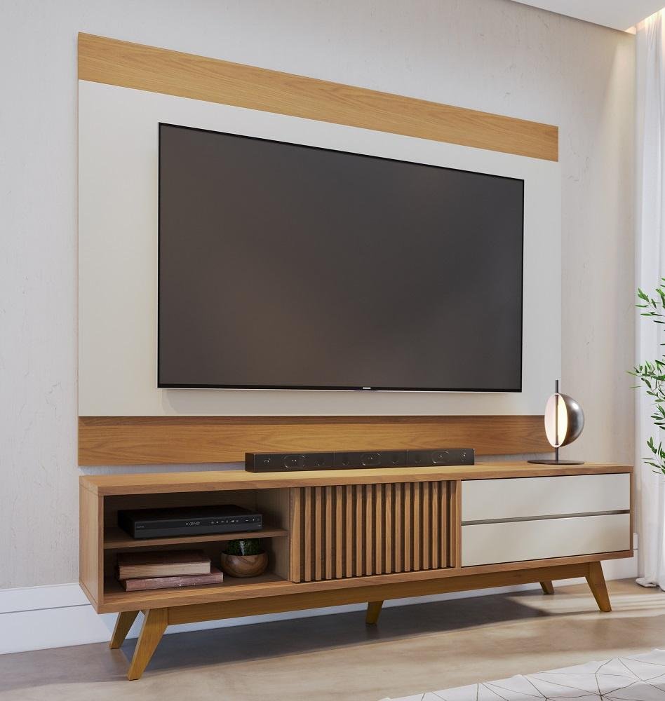 Rack Bancada com Painel 2mt para Tv até 75 Polegadas Freijó Off White - Colibri