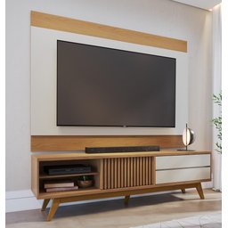 Rack Bancada com Painel 2mt para Tv até 75 Polegadas Freijó Off White - Colibri - 1