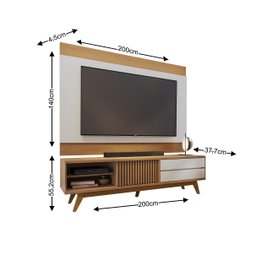 Rack Bancada com Painel 2mt para Tv até 75 Polegadas Freijó Off White - Colibri - 3