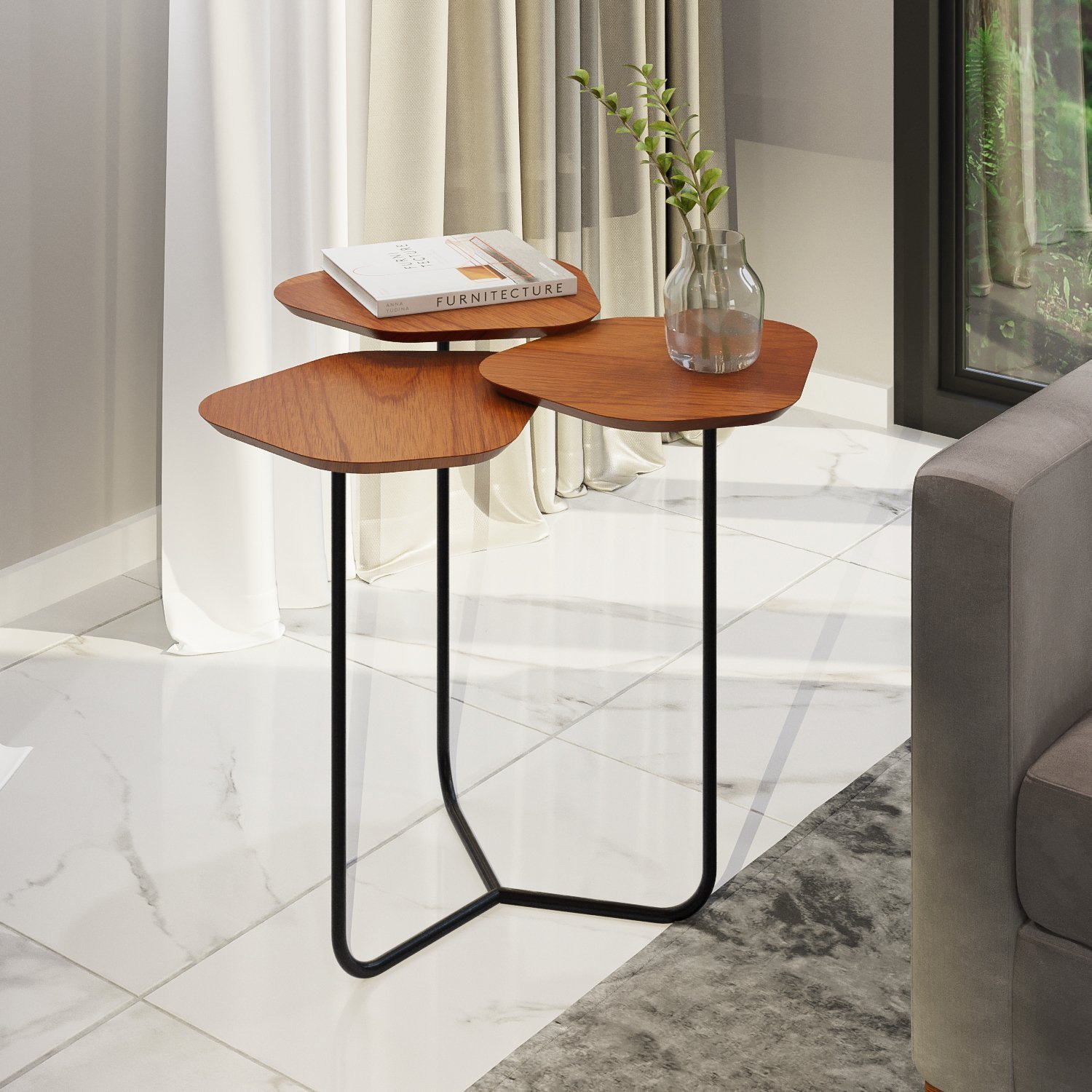 Mesa de Apoio Lateral Industrial com 3 tampos 100% MDF Napoli - 1