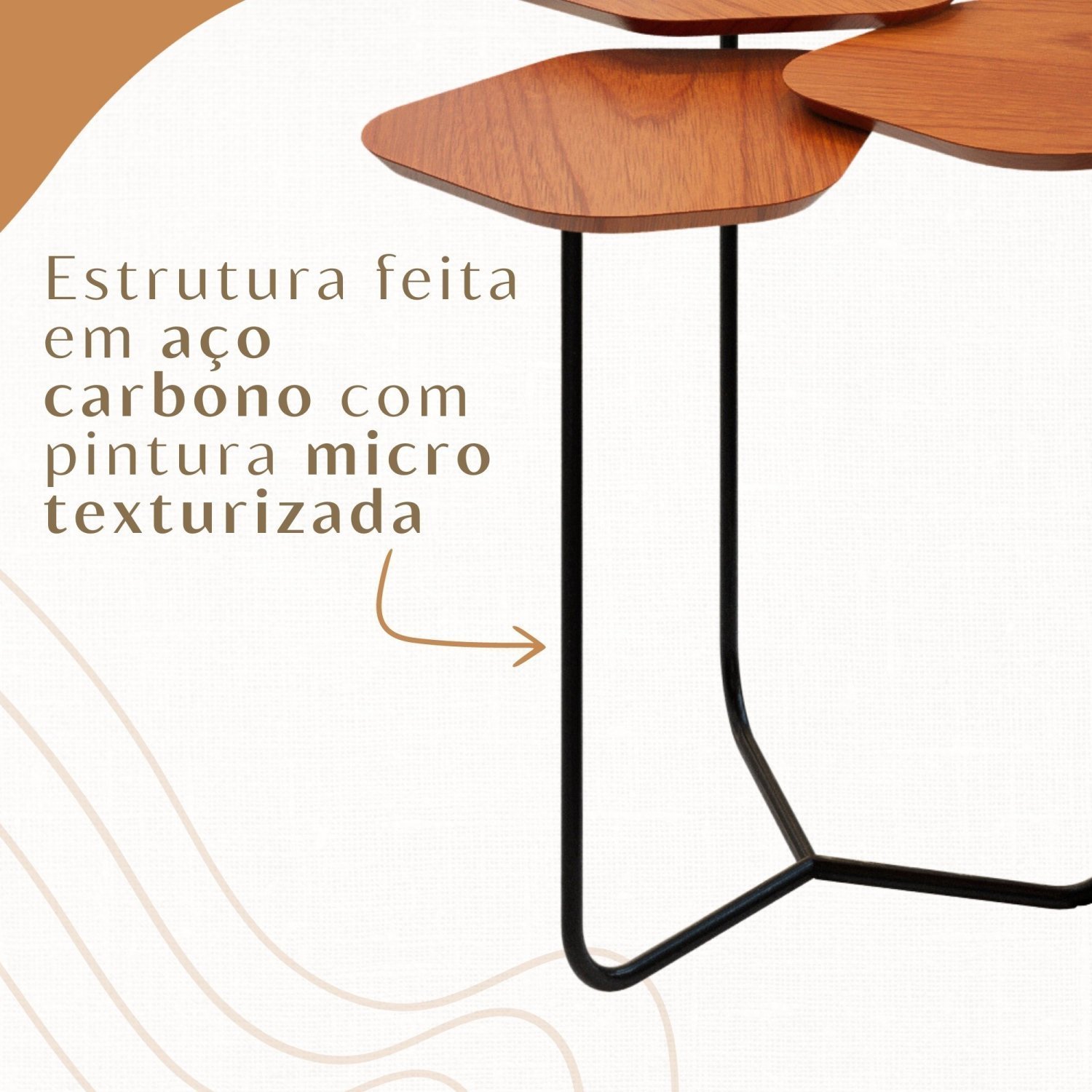Mesa de Apoio Lateral Industrial com 3 tampos 100% MDF Napoli - 6