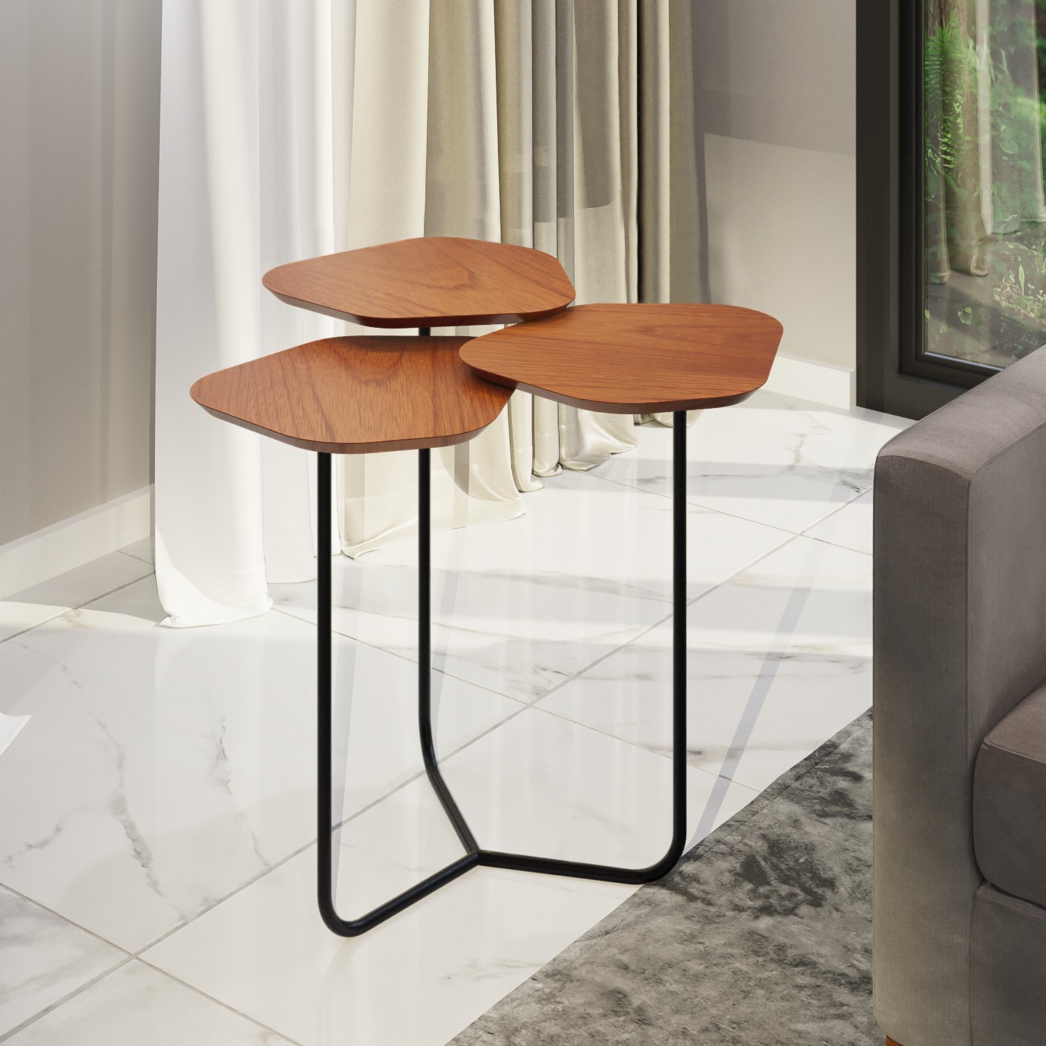 Mesa de Apoio Lateral Industrial com 3 tampos 100% MDF Napoli - 4