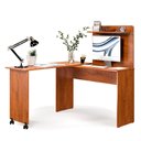 Ver imagem 1 de Escrivaninha em L 2 em 1 com Rodízios e Prateleira Freijo