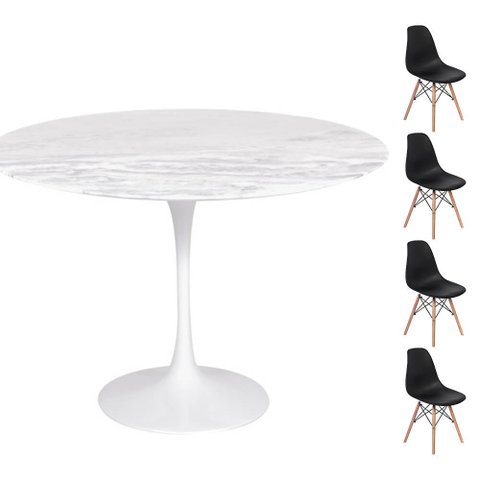 Conjunto Mesa Saarinen Redonda Espirito Santo 107cm + 4 Cadeiras Eames DSW - Preta