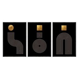 Kit 03 Quadros Decorativos Formas Preto Dourado Ouro Abg030 Vidro com Impressão Uv 40x60cm Cada - 2