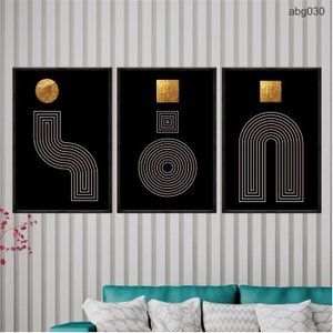 Kit 03 Quadros Decorativos Formas Preto Dourado Ouro Abg030 Vidro com Impressão Uv 40x60cm Cada