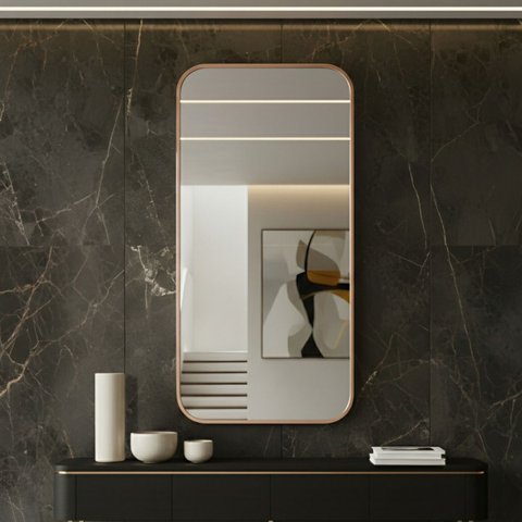 Espelho Retangular Decorativo sob Medida 80x50cm + Suporte Moldura Rose Gold