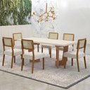 Ver imagem 1 de Mesa de Jantar Liz 180x90cm Vidro 40mm Cinamomo Off White com Kit 6 Cadeiras Veludo Palha - Valdemóv