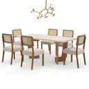 Ver imagem 2 de Mesa de Jantar Liz 180x90cm Vidro 40mm Cinamomo Off White com Kit 6 Cadeiras Veludo Palha - Valdemóv