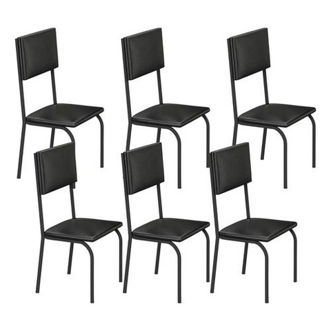 Kit 6 Cadeiras Ana Corino Preto Tubo Preto Fosco