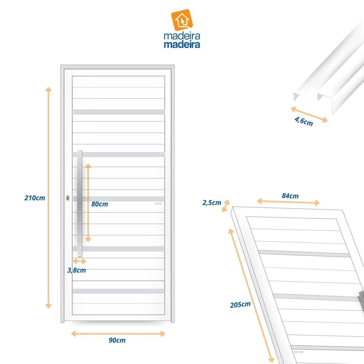 Porta de Aluminio Lambril 210x90cm com Puxador Super Premium