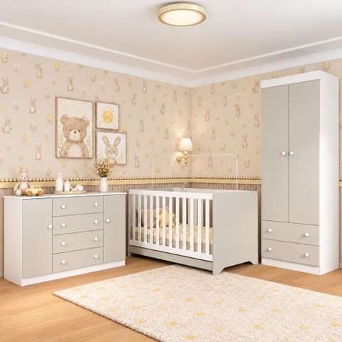 Quarto de Bebê Completo com Berço Americano 3 em 1 e Colchão Incluso Flor Multimóveis MP4949