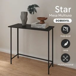 Mesa Dobravel Star Multiuso Escrivaninha Aparador Preta Montadastarrose - 2