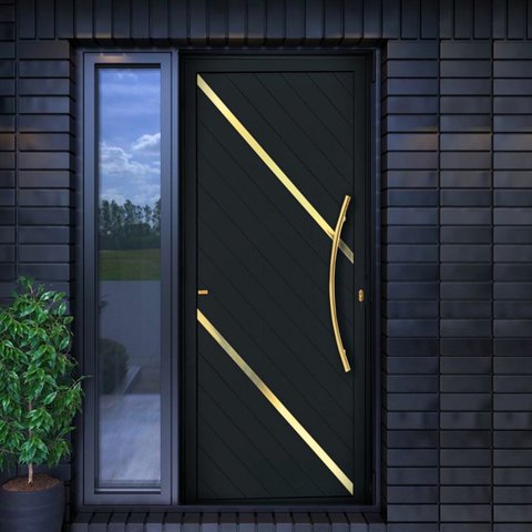 Porta de Aluminio Pivotante Lambril 210x100cm com Puxador Super Duna Brimak Abertura Esquerda