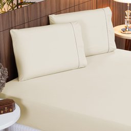 Kit Lençol King com Fronhas 400 Fios Percal 100% Toque Macio Cor:palha - 2