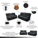 Ver imagem 4 de Conjunto de Sofás 2 e 3 Lugares Sala de Estar Reclinável Hollywood Manual Aquecimento Massagem PU Pr