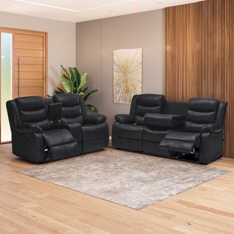 Conjunto de Sofás 2 e 3 Lugares Sala de Estar Reclinável Hollywood Manual Aquecimento Massagem PU Pr